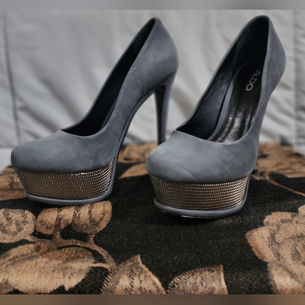 SOLD!  Aldo Grey Suede Stilettos Heels